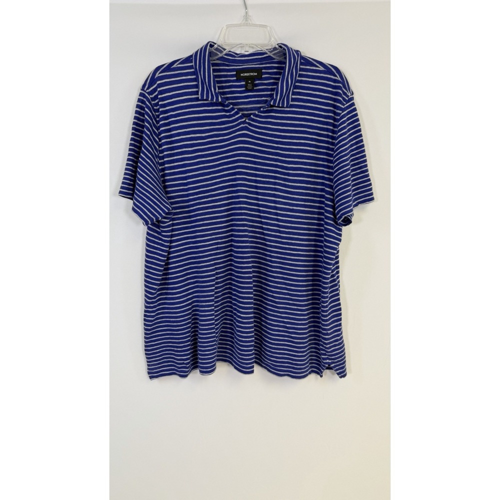 Nordstrom Men's Striped Linen Polo Shirt Size XL Blue & Gray Golf Beach